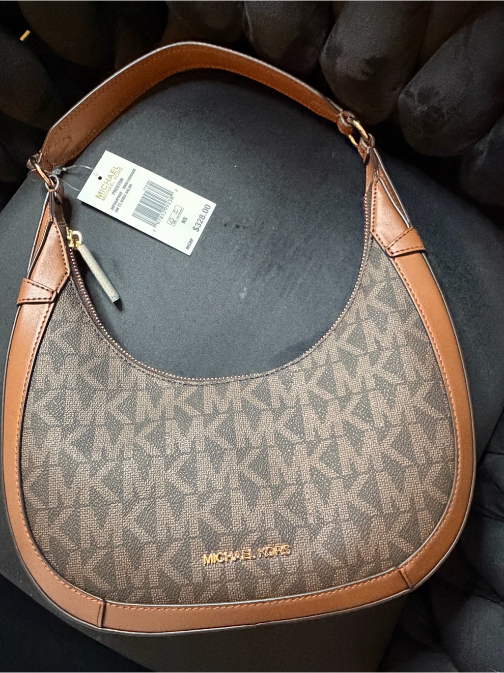 Michael Kors Brown Mk Signature Crescent Shoulder Bag